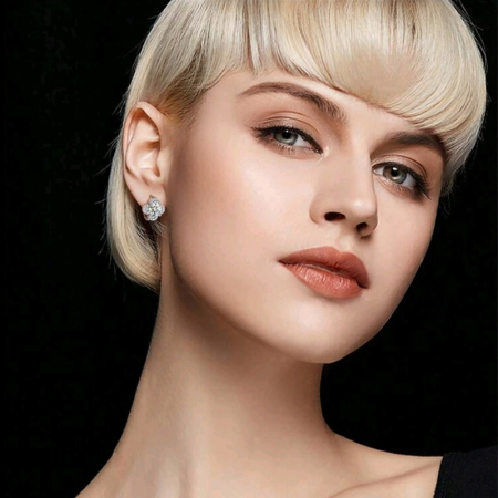 Cercei din argint cu diamante moissanite – Design Floral Elegant [1]