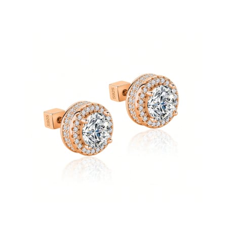 Reduceri - Descriere GEO – Cercei din argint placati cu aur rose cu diamante Moissanite 0.5 ct