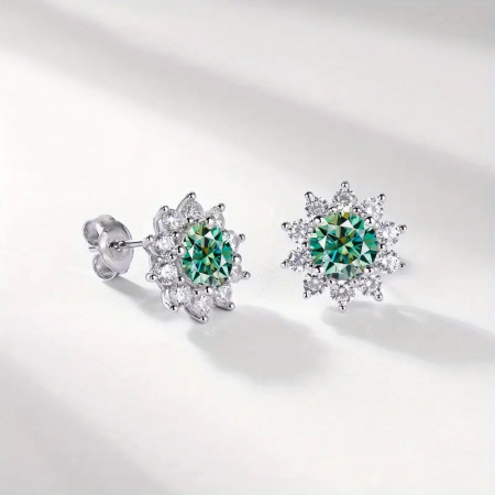 cercei floare cu diamant moissanit verde [1]