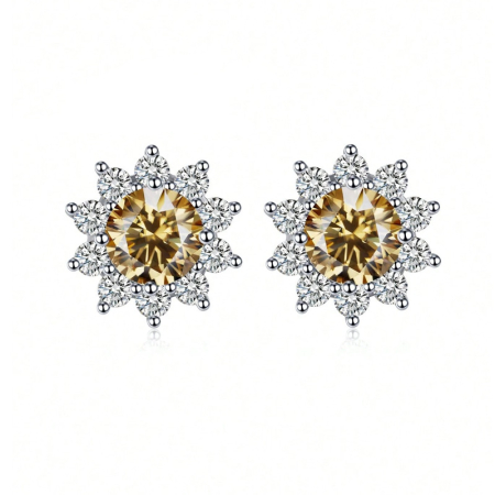 Cercei - Cercei din argint floare cu diamante moissanite