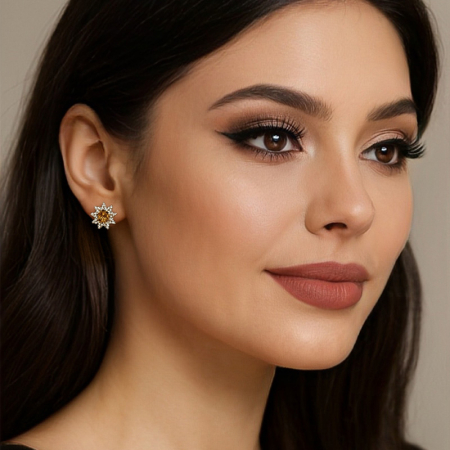 Cercei din argint floare cu diamante moissanite [2]