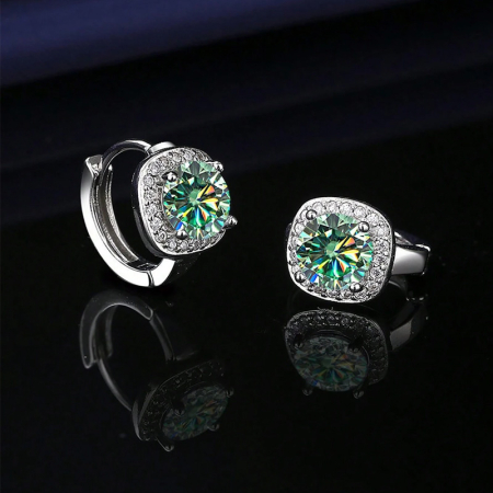 Cercei patrati din argint cu diamante moissanite verzi [1]