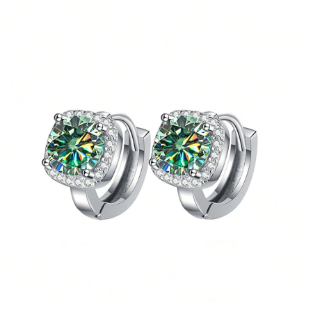 Cercei - Cercei patrati din argint cu diamante moissanite verzi
