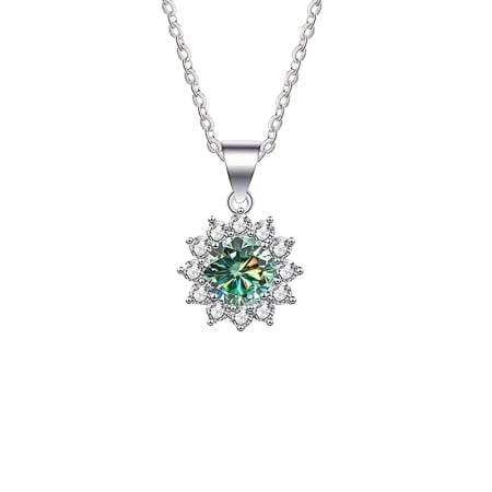 Reduceri - Colier argint floare cu diamant moissanit verde