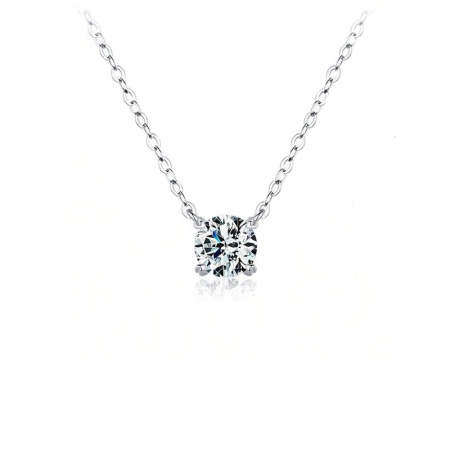 Coliere - Lant clasic din argint si pandantiv cu diamant moissanit