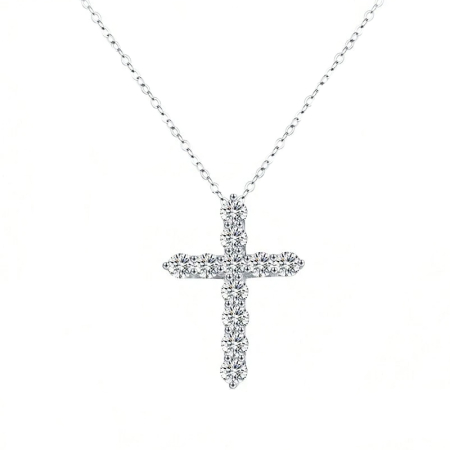 Bijuterii - Colier cruce cu diamante Moissanite