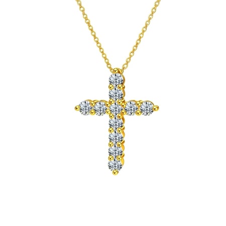 Reduceri - Colier Cruce din Argint Placat cu Aur si Diamante Moissanite – Eleganta si Stralucire Premium