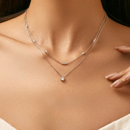 Colier dublu din argint cu diamant moissanit [1]