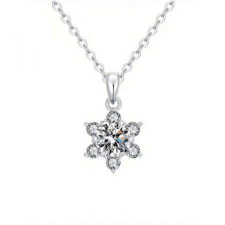Bijuterii - Colier floare din argint cu diamante moissanite