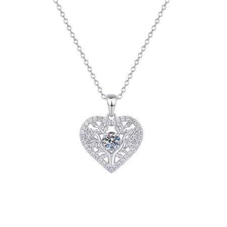 Bijuterii - Colier inima din argint cu diamante moissanite Copacul Vietii