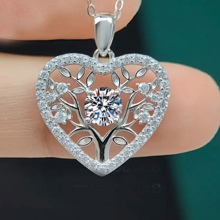 Colier inima din argint cu diamante moissanite Copacul Vietii [1]
