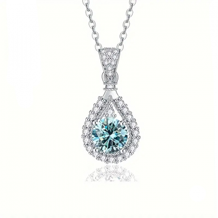 Bijuterii - Colier din argint cu pandantiv in forma de lacrima si diamant Moissanit bleumarin de 1 karat