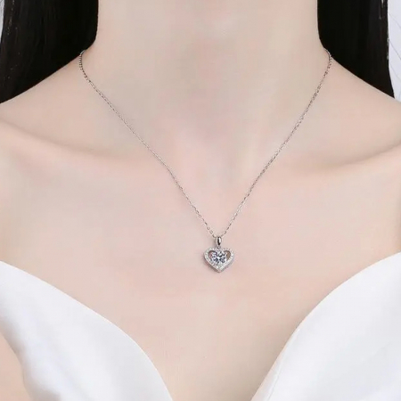 Set colier si cercei inima cu diamante moissanite [2]