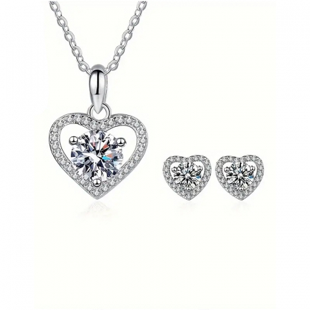 Coliere - Set colier si cercei inima cu diamante moissanite