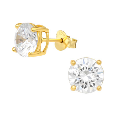 Cercei - cercei-classy-stone-stud-rotunzi-argint-925-placat-cu-aur-cu-zirconia-clasic-elegant-mnimalist-nobelini