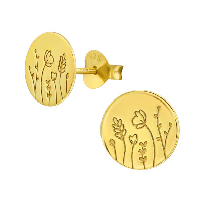 Cercei Argint 925 placați cu Aur 24K - cercei-argint-925-placat-aur-flori-gravate-nobelini