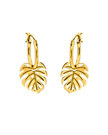 Cercei Argint 925 placat cu Aur 24K - cercei-monstera-hoop-frunza-argint925-placat-aur-nobelini