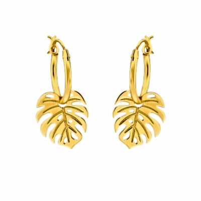 Cercei Argint 925 placați cu Aur 24K - cercei-monstera-hoop-frunza-argint925-placat-aur-nobelini