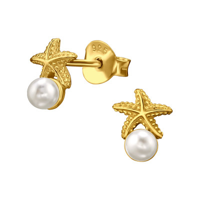 Cercei - cercei-oceanpearl-stea-de-mare-aurii-placat-cu-aur-argint-925-perla-nobelini