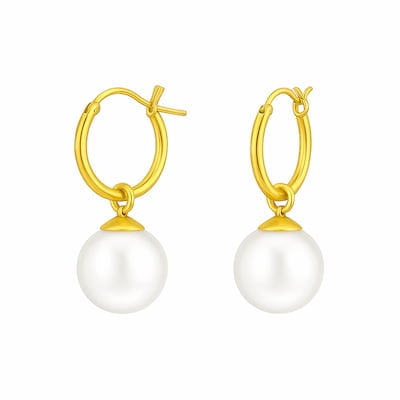 Cercei Argint 925 placați cu Aur 24K - cercei-pearl-hoop-rotunzi-aurii-cu-perla-argint-925-placat-aur-nobelini