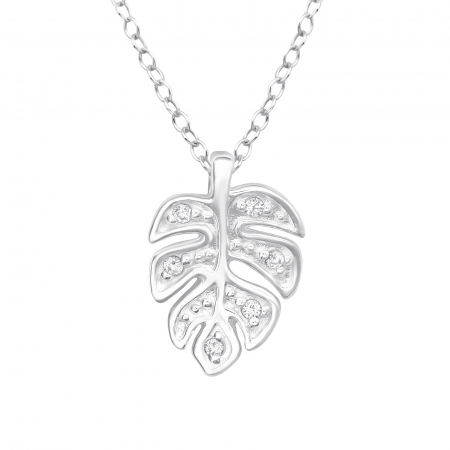 Coliere Argint 925 - colier-monstera-argint-frunza-cu-cristale-nobelini