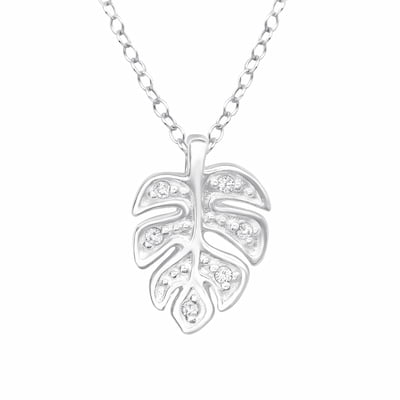 Coliere Argint 925 - colier-monstera-argint-frunza-cu-cristale-nobelini