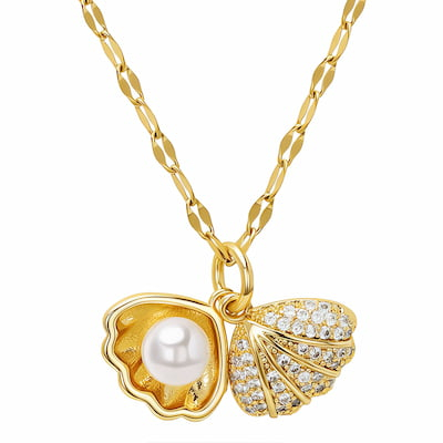 Coliere placate cu aur 18K - colier-ocean-scoica-perla-cristale-zirconia-placat-aur-18k-otel-inoxidabil-waterproof-nobelini