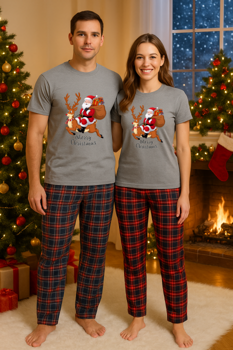 Set Craciun in doi – tricou si pantaloni pijamale, bumbac, tematica sarbatori si Craciun [1]