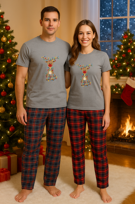 Set Craciun in doi – tricou si pantaloni pijamale, bumbac, tematica sarbatori si Craciun [1]