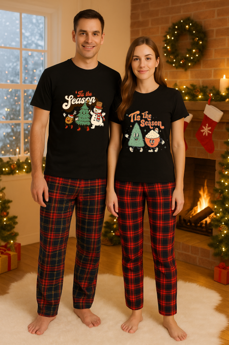 Set Craciun in doi – tricou si pantaloni pijamale, bumbac, tematica sarbatori si Craciun [1]