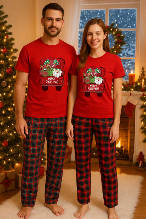 Set Craciun in doi – tricou si pantaloni pijamale, bumbac, tematica sarbatori si Craciun [1]