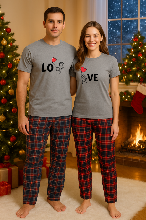 Set Craciun in doi – tricou si pantaloni pijamale, bumbac, tematica sarbatori si Craciun [1]