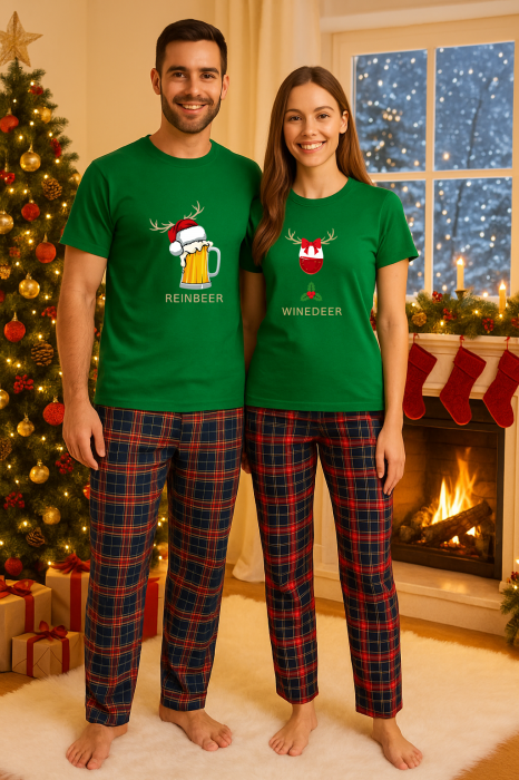 Set Craciun in doi – tricou si pantaloni pijamale, bumbac, tematica sarbatori si Craciun [1]