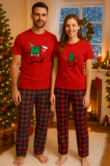 Set Craciun in doi – tricou si pantaloni pijamale, bumbac, tematica sarbatori si Craciun [1]