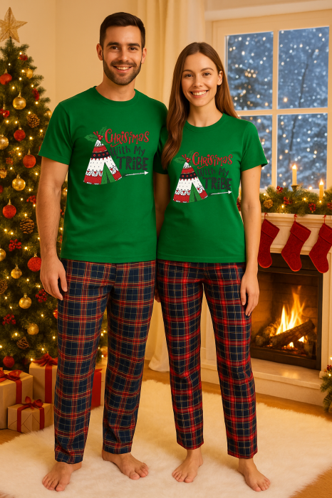 Set Craciun in doi – tricou si pantaloni pijamale, bumbac, tematica sarbatori si Craciun [1]