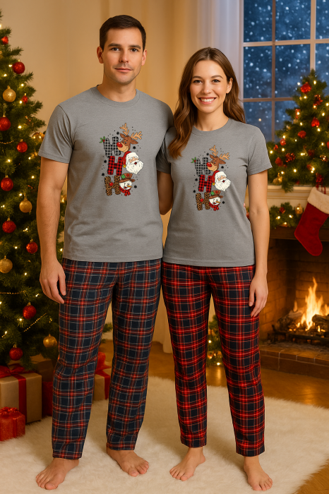 Set Craciun in doi – tricou si pantaloni pijamale, bumbac, tematica sarbatori si Craciun [1]