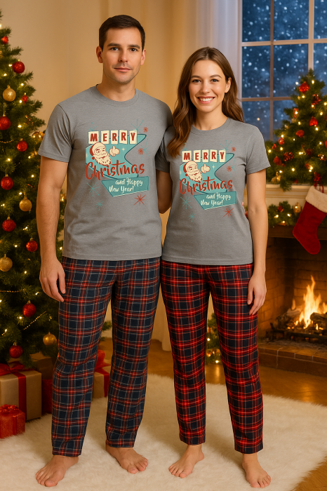 Set Craciun in doi – tricou si pantaloni pijamale, bumbac, tematica sarbatori si Craciun [1]