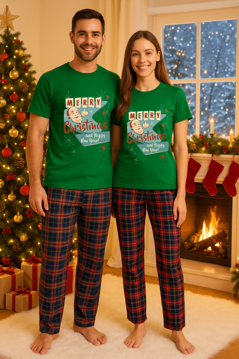 Set Craciun in doi – tricou si pantaloni pijamale, bumbac, tematica sarbatori si Craciun [1]