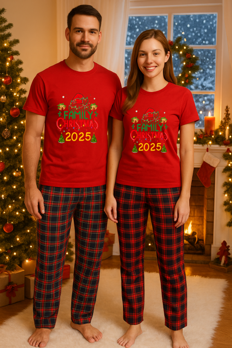 Set Craciun in doi – tricou si pantaloni pijamale, bumbac, tematica sarbatori si Craciun [1]