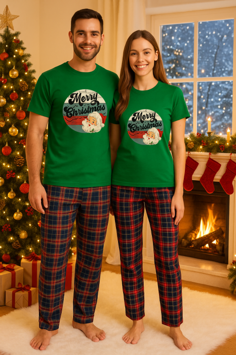 Set Craciun in doi – tricou si pantaloni pijamale, bumbac, tematica sarbatori si Craciun [1]