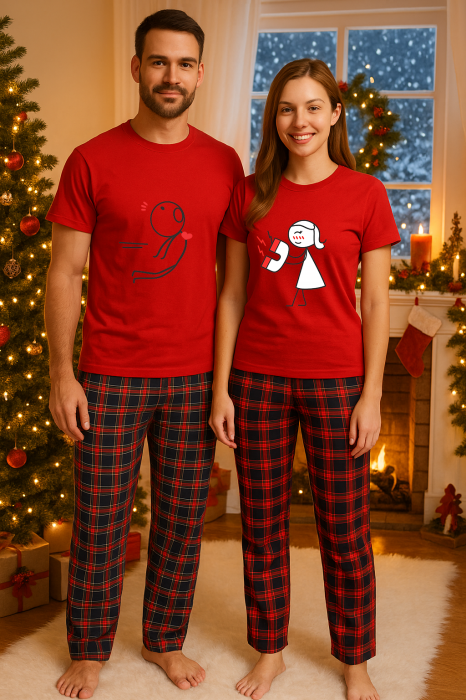 Set Craciun in doi – tricou si pantaloni pijamale, bumbac, tematica sarbatori si Craciun [1]