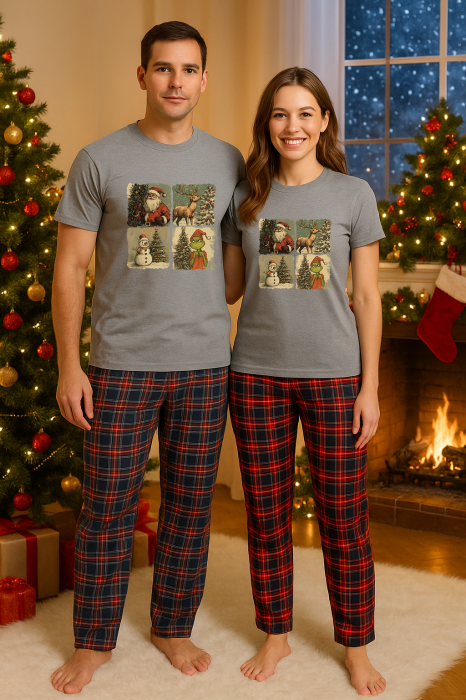 Set Craciun in doi – tricou si pantaloni pijamale, bumbac, tematica sarbatori si Craciun [1]