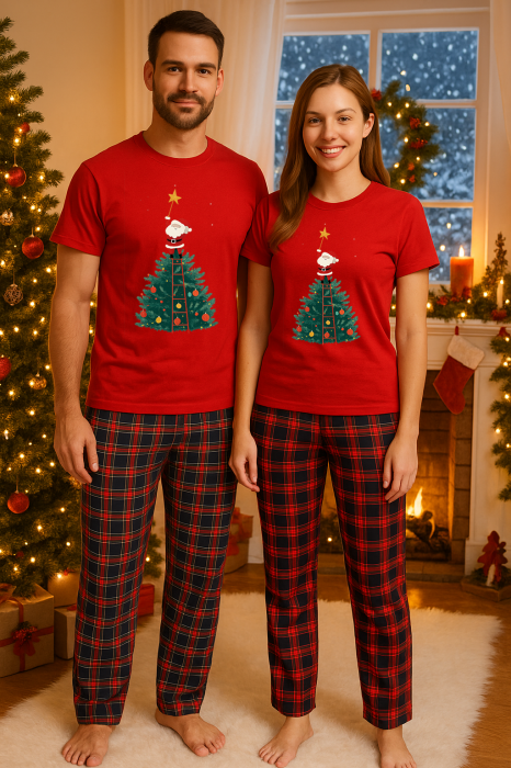 Set Craciun in doi – tricou si pantaloni pijamale, bumbac, tematica sarbatori si Craciun [1]