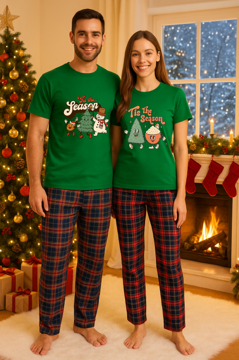 Set Craciun in doi – tricou si pantaloni pijamale, bumbac, tematica sarbatori si Craciun [1]