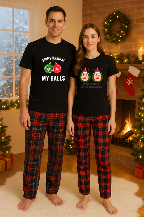 Set Craciun in doi – tricou si pantaloni pijamale, bumbac, tematica sarbatori si Craciun [1]