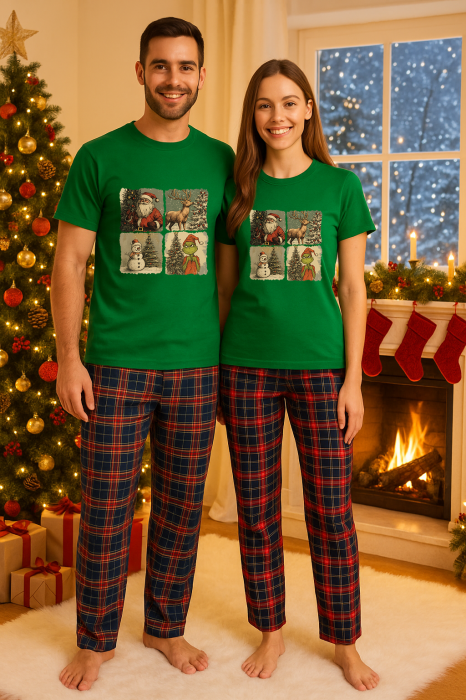 Set Craciun in doi – tricou si pantaloni pijamale, bumbac, tematica sarbatori si Craciun [1]