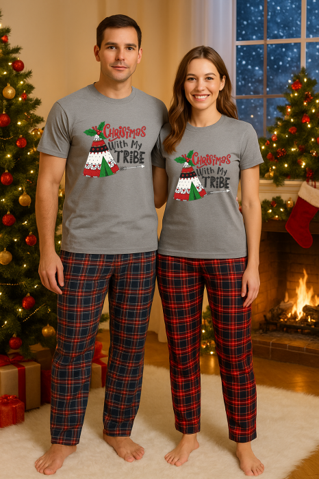 Set Craciun in doi – tricou si pantaloni pijamale, bumbac, tematica sarbatori si Craciun [1]