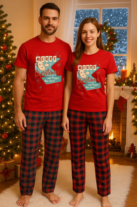 Set Craciun in doi – tricou si pantaloni pijamale, bumbac, tematica sarbatori si Craciun [1]