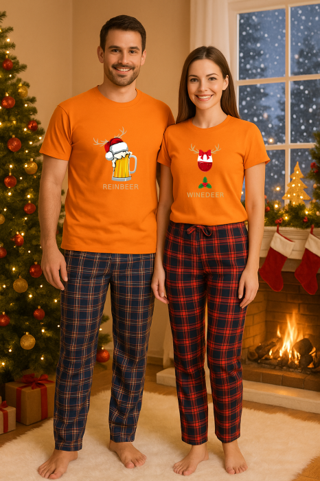 Set Craciun in doi – tricou si pantaloni pijamale, bumbac, tematica sarbatori si Craciun [1]