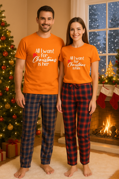 Set Craciun in doi – tricou si pantaloni pijamale, bumbac, tematica sarbatori si Craciun [1]